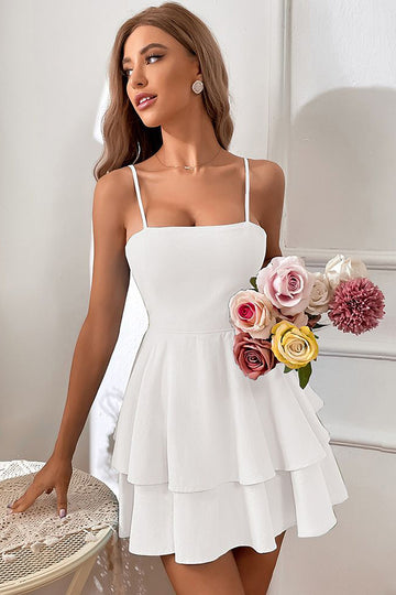 White Spaghetti Straps Sleeveless Graduation Dress